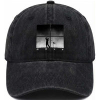 Gift For Sports Lover Washed Cotton Baseball Cap Retro Golf Silhouette Art