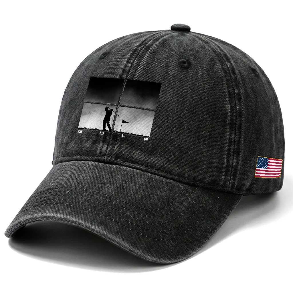 Gift For Sports Lover Washed Cotton Baseball Cap Retro Golf Silhouette Art