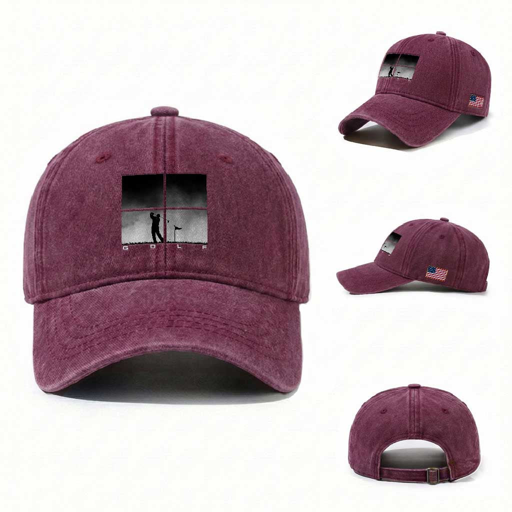 Gift For Sports Lover Washed Cotton Baseball Cap Retro Golf Silhouette Art