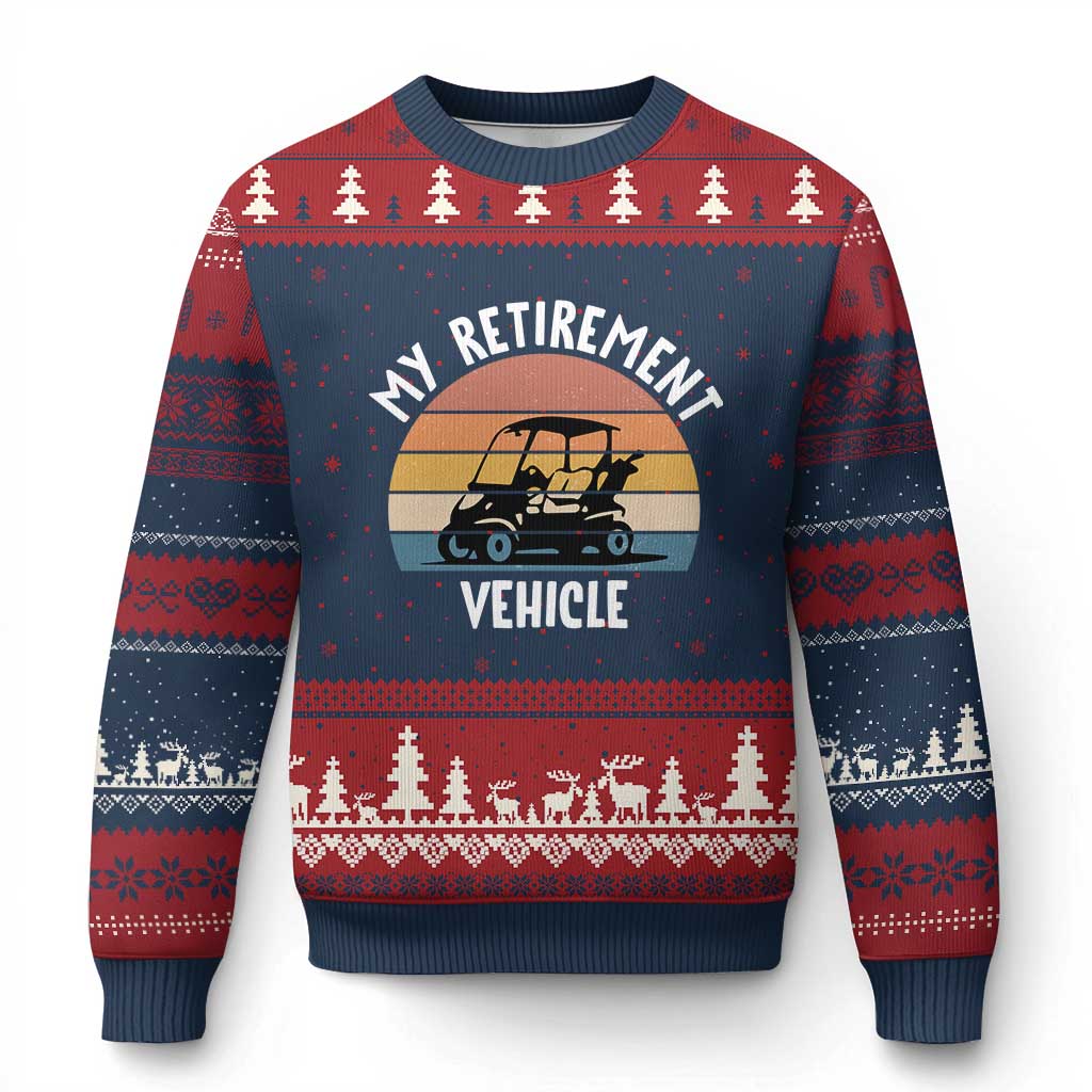 My Retirement Vehicle Golf Cart Ugly Christmas Sweater Funny Retired Golfer Gift - Wonder Print Shop
