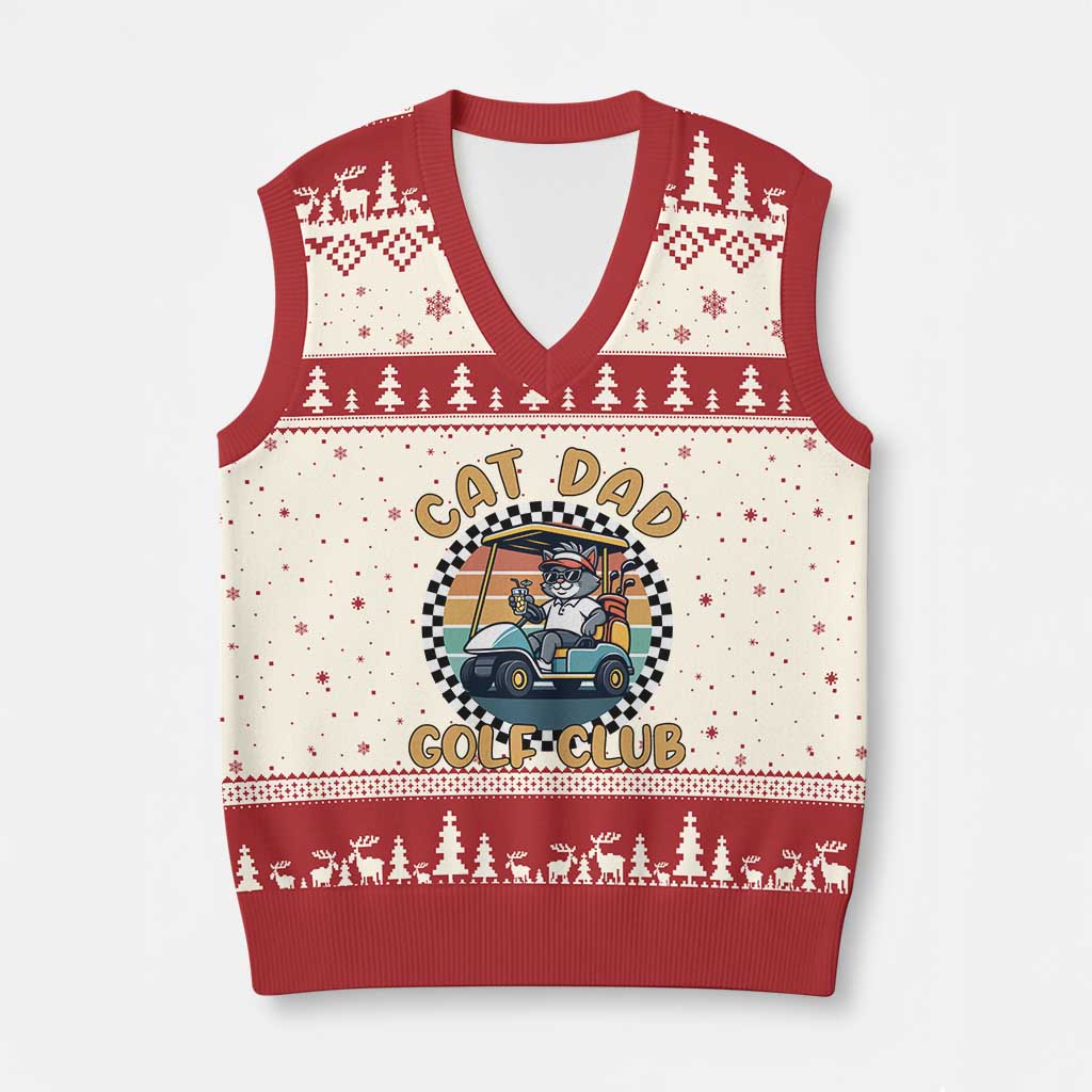 Cat Dad Golf Club V-Neck Knit Sweater Vest Funny Sports Lover Gift - Wonder Print Shop
