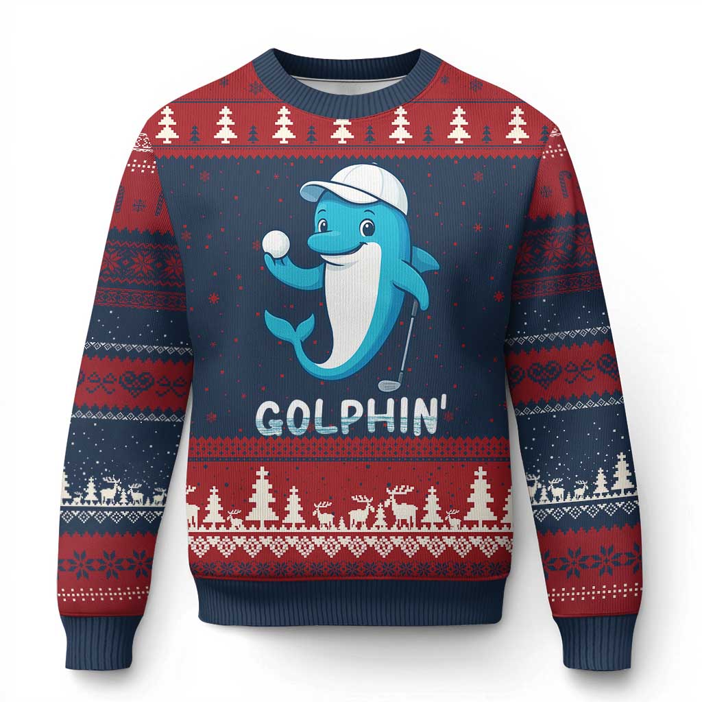 Golphin Dolphin Pun Ugly Christmas Sweater Funny Golf Gift - Wonder Print Shop