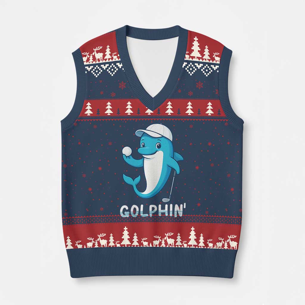 Golphin Dolphin Pun V-Neck Knit Sweater Vest Funny Golf Gift - Wonder Print Shop