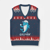 Golphin Dolphin Pun V-Neck Knit Sweater Vest Funny Golf Gift - Wonder Print Shop
