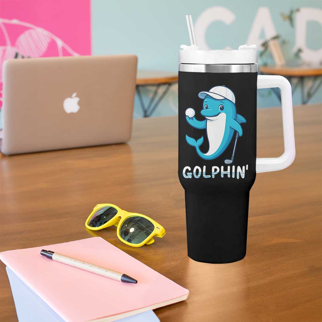 Golphin Dolphin Pun Tumbler With Handle Funny Golf Gift - Wonder Print Shop