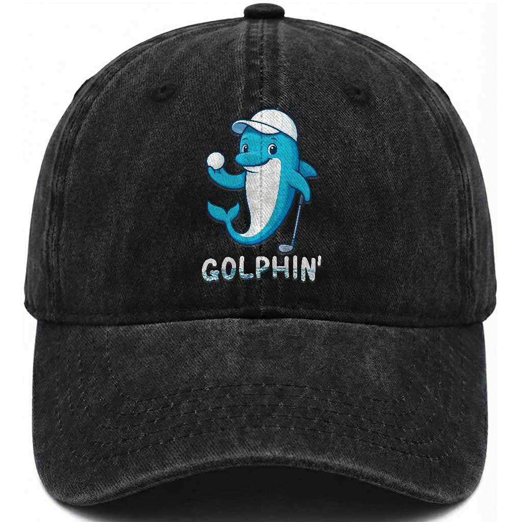 Golphin Dolphin Pun Washed Cotton Baseball Cap Funny Golf Gift