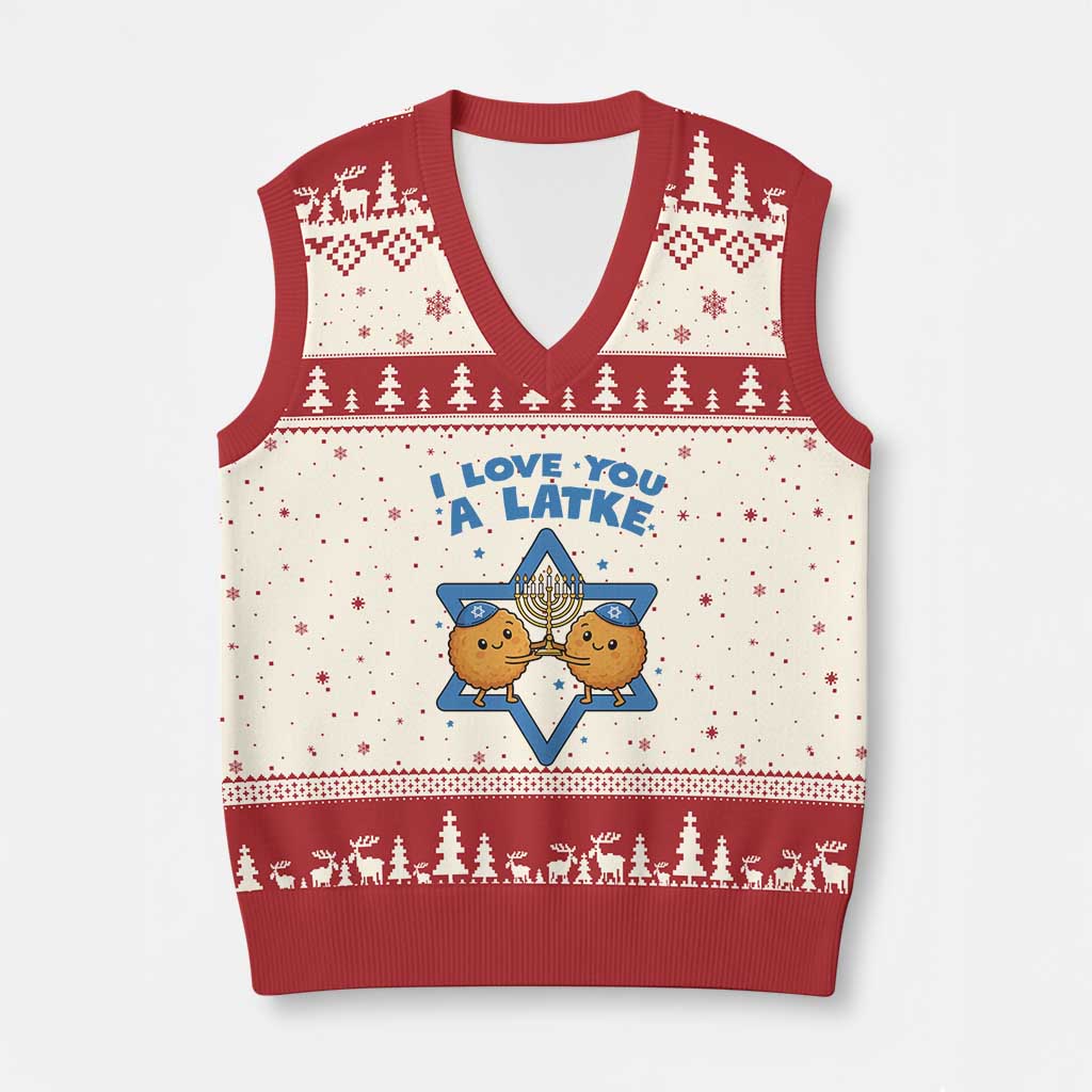 Funny Hanukkah V-Neck Knit Sweater Vest I Love You A Latke Gift - Wonder Print Shop