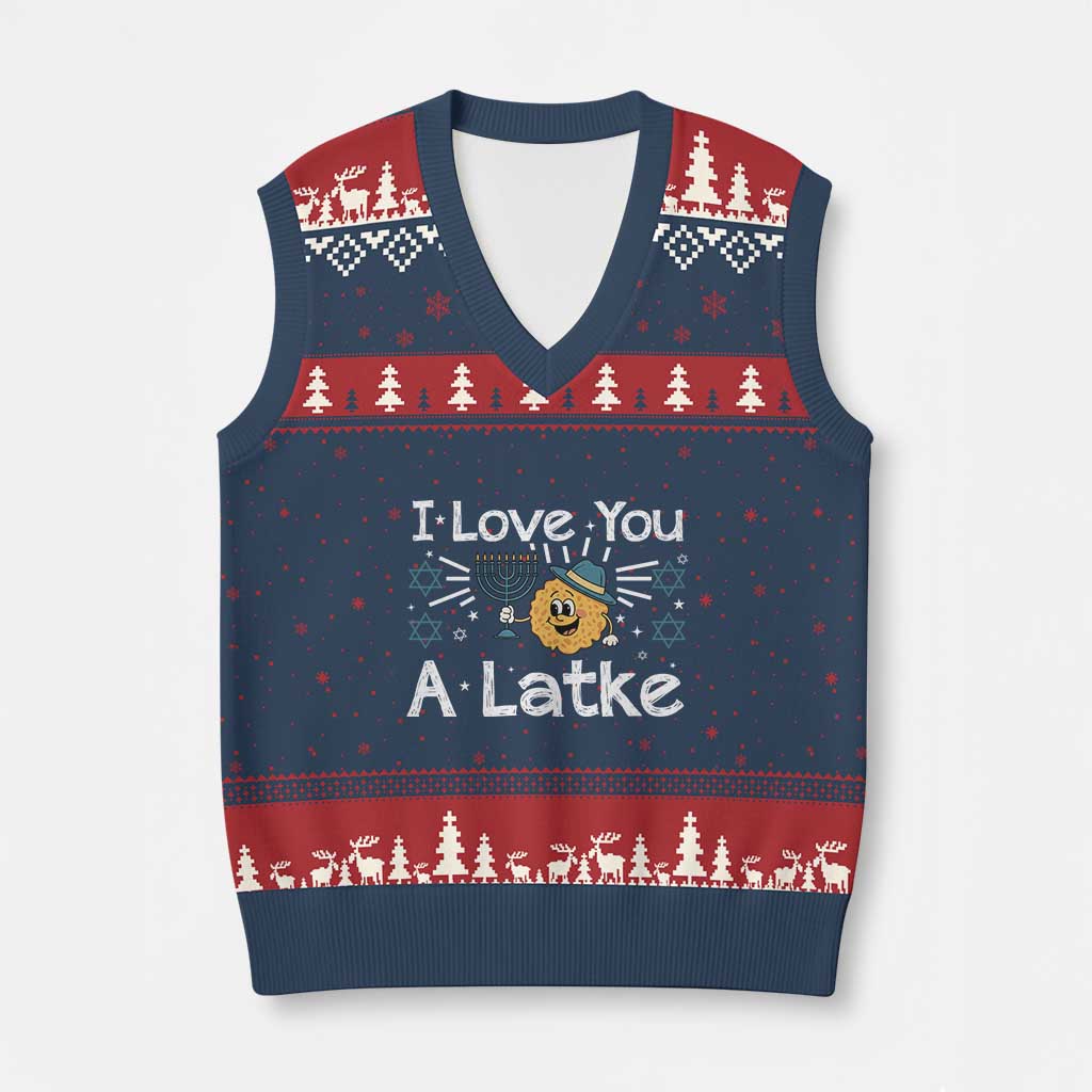 I Love You A Latke V-Neck Knit Sweater Vest Funny Hanukkah Gift For Latke Lover - Wonder Print Shop