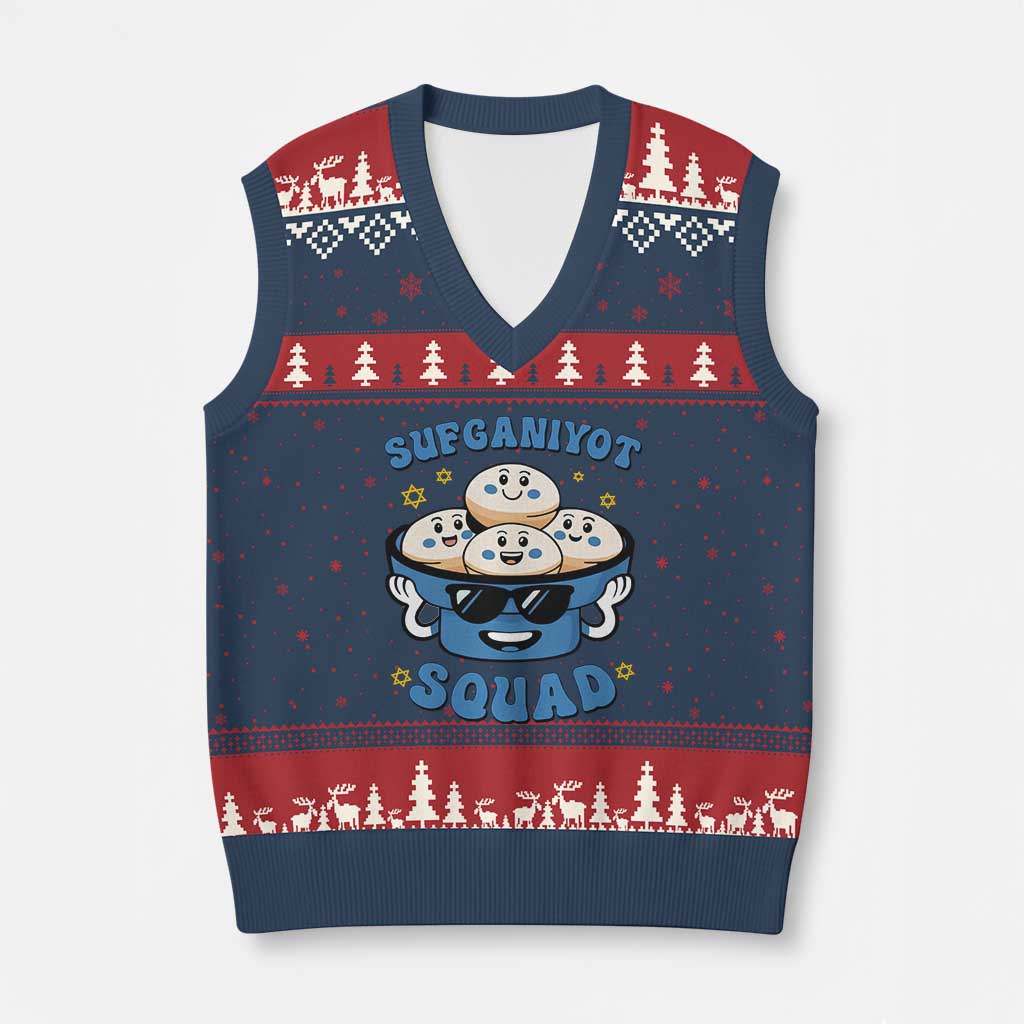 Hanukkah Sufganiyot Squad V-Neck Knit Sweater Vest Funny Jelly Donut Jewish Gift - Wonder Print Shop