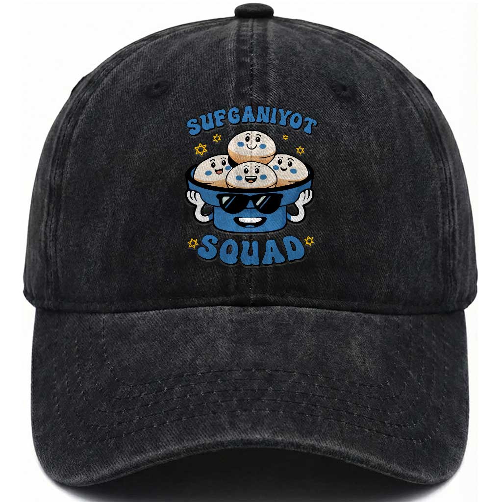 Hanukkah Sufganiyot Squad Washed Cotton Baseball Cap Funny Jelly Donut Jewish Gift