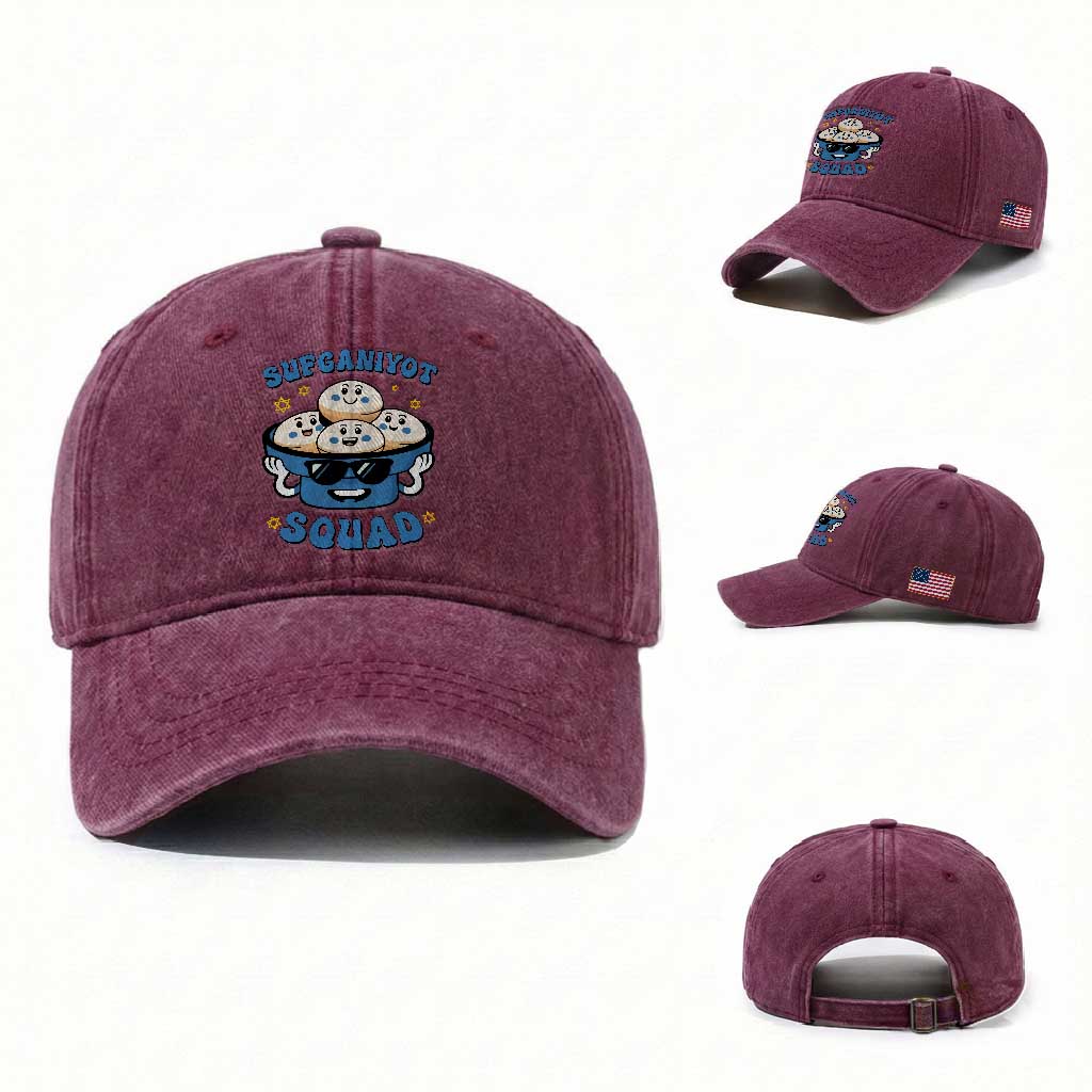 Hanukkah Sufganiyot Squad Washed Cotton Baseball Cap Funny Jelly Donut Jewish Gift