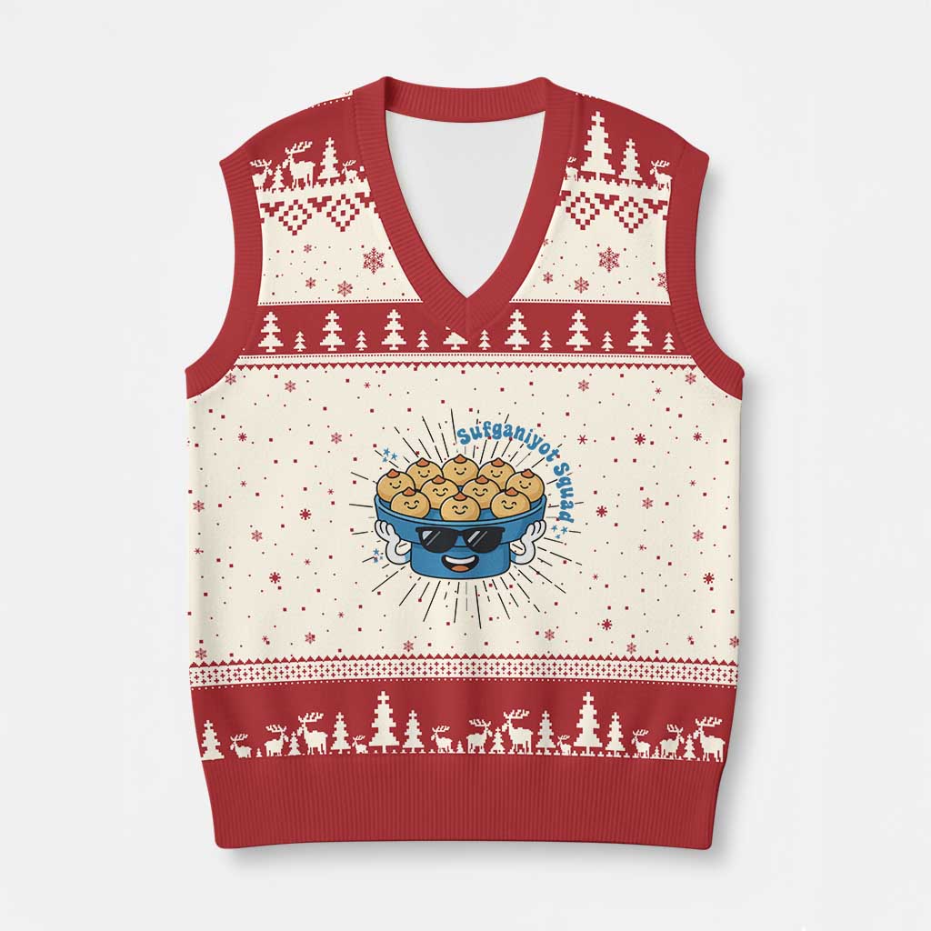 Funny Hanukkah Sufganiyah Jelly Donut Squad Gift V-Neck Knit Sweater Vest - Wonder Print Shop