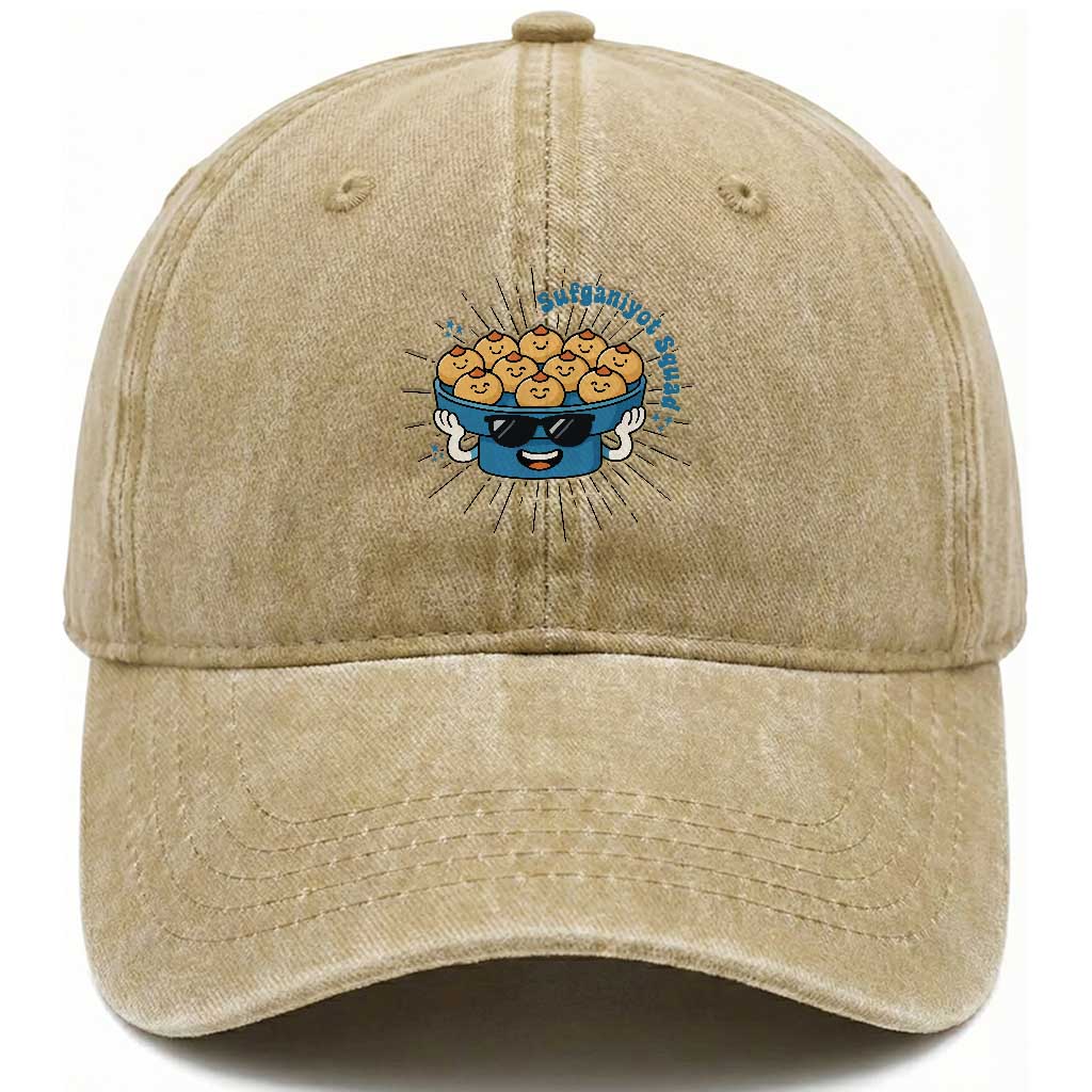 Funny Hanukkah Sufganiyah Jelly Donut Squad Gift Washed Cotton Baseball Cap