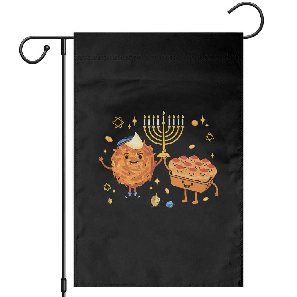 Hanukkah Sufganiyah And Latke Lifting Menorah Garden Flag Funny Holiday Gift - Wonder Print Shop
