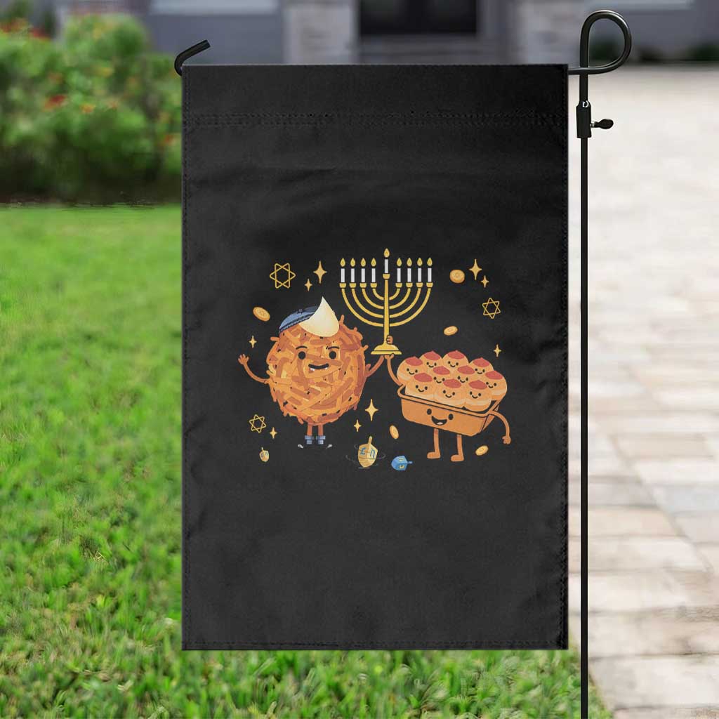 Hanukkah Sufganiyah And Latke Lifting Menorah Garden Flag Funny Holiday Gift - Wonder Print Shop