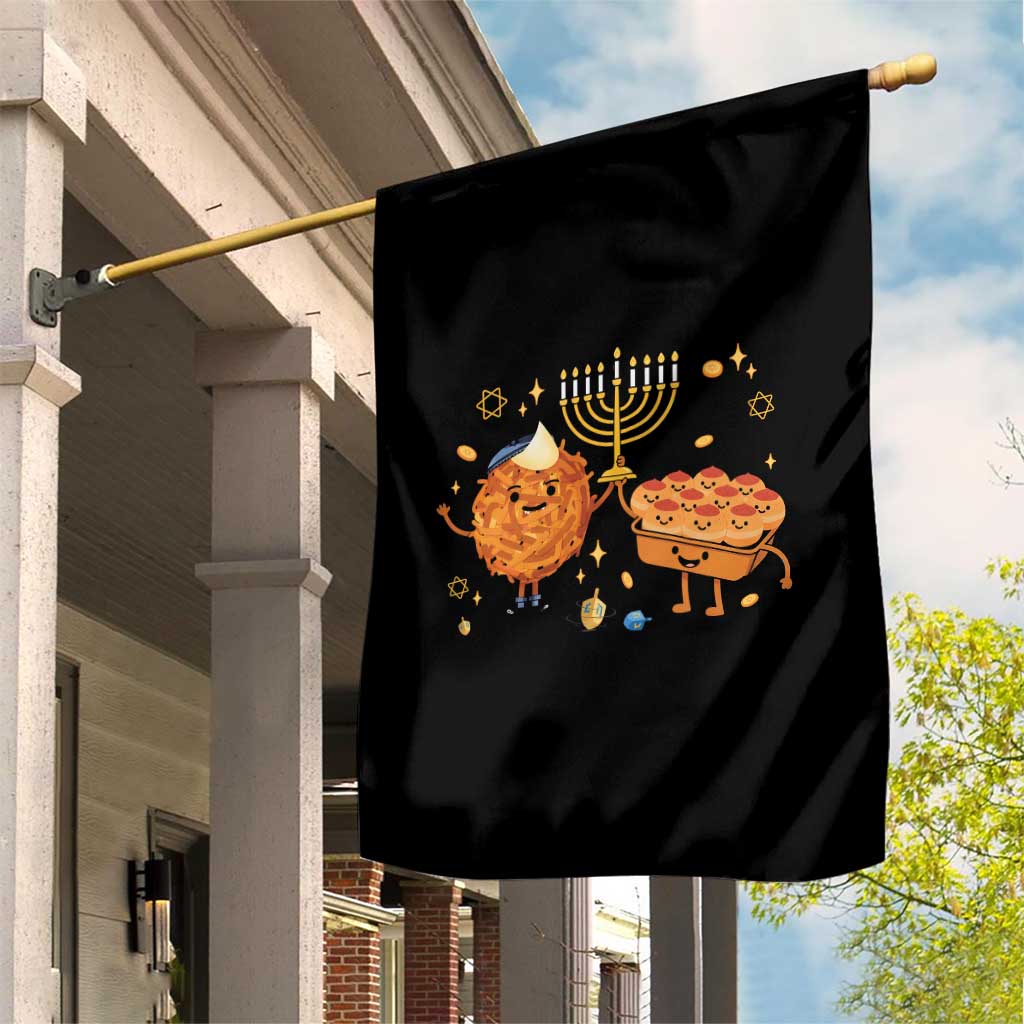 Hanukkah Sufganiyah And Latke Lifting Menorah Garden Flag Funny Holiday Gift - Wonder Print Shop