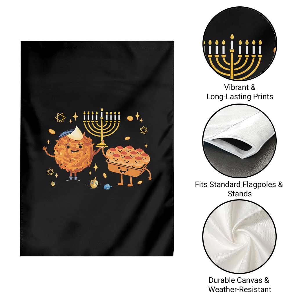 Hanukkah Sufganiyah And Latke Lifting Menorah Garden Flag Funny Holiday Gift - Wonder Print Shop