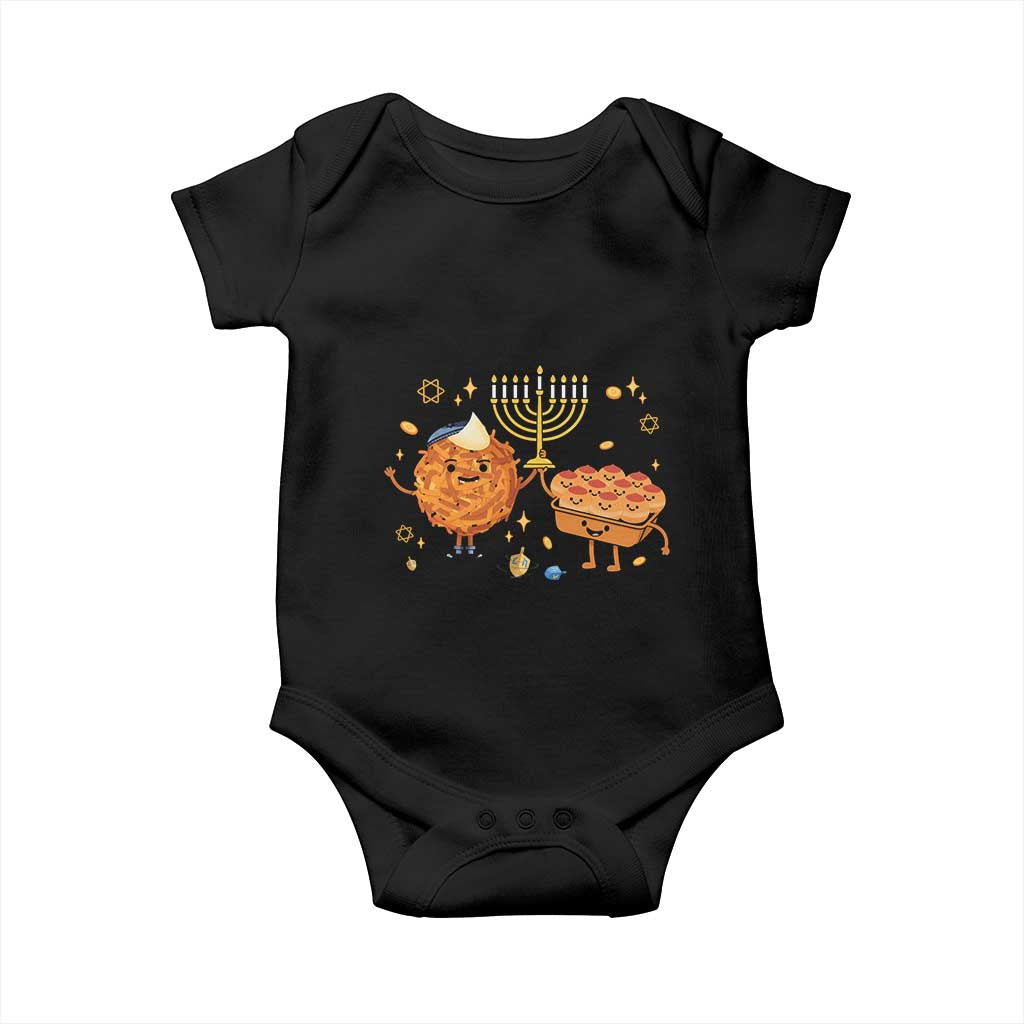 Hanukkah Sufganiyah And Latke Lifting Menorah Baby Onesie Funny Holiday Gift - Wonder Print Shop