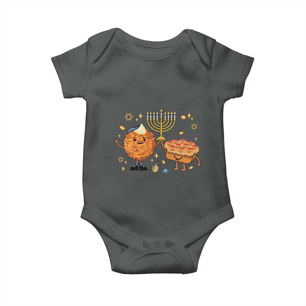 Hanukkah Sufganiyah And Latke Lifting Menorah Baby Onesie Funny Holiday Gift - Wonder Print Shop