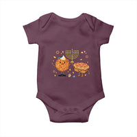 Hanukkah Sufganiyah And Latke Lifting Menorah Baby Onesie Funny Holiday Gift - Wonder Print Shop