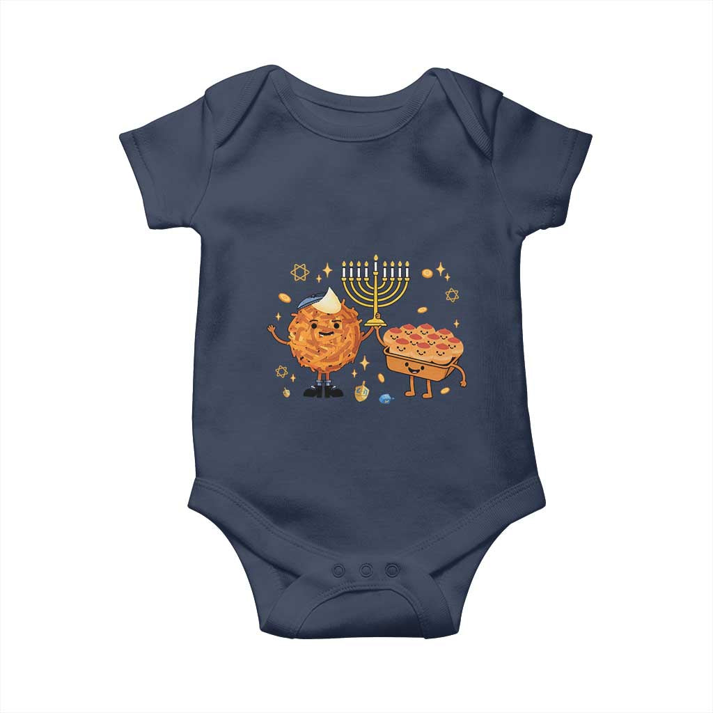 Hanukkah Sufganiyah And Latke Lifting Menorah Baby Onesie Funny Holiday Gift - Wonder Print Shop
