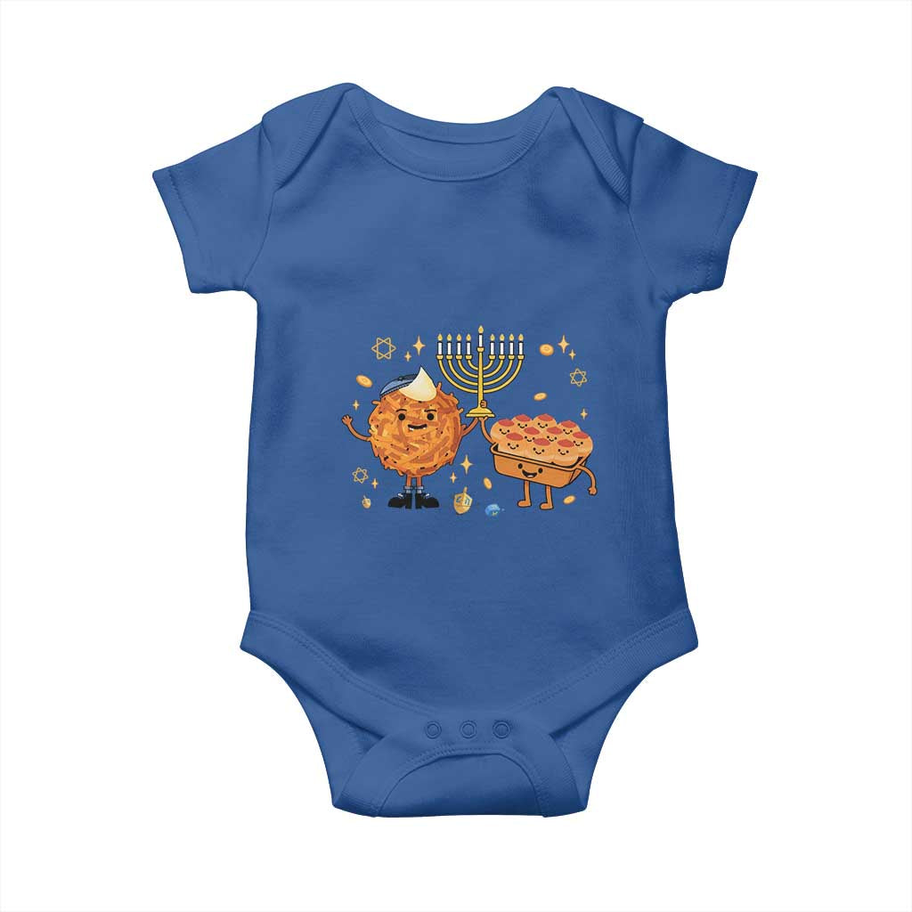 Hanukkah Sufganiyah And Latke Lifting Menorah Baby Onesie Funny Holiday Gift - Wonder Print Shop