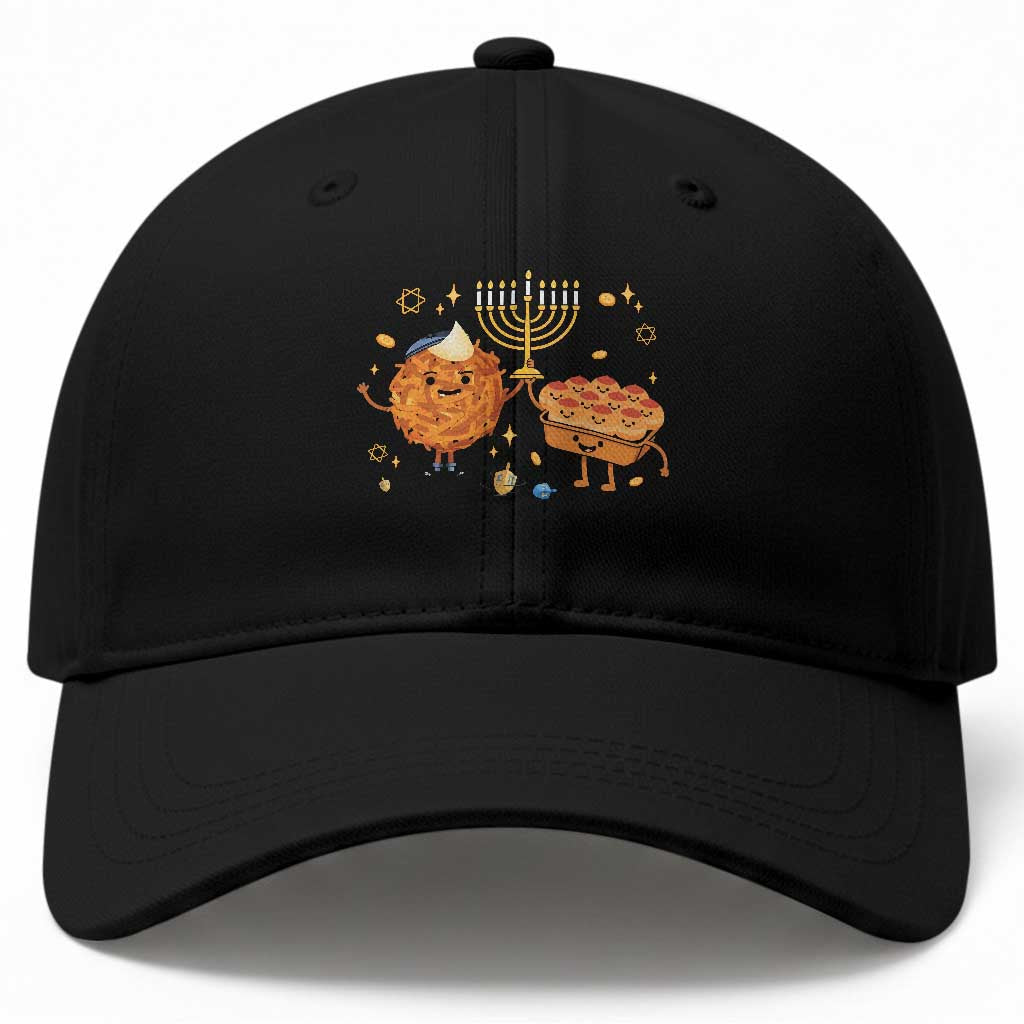 Hanukkah Sufganiyah And Latke Lifting Menorah Baseball Cap Funny Holiday Gift