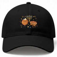 Hanukkah Sufganiyah And Latke Lifting Menorah Baseball Cap Funny Holiday Gift