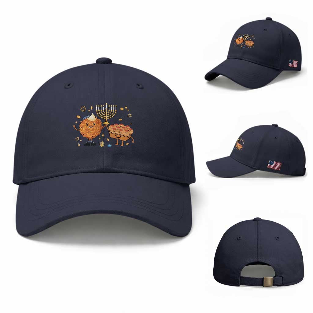 Hanukkah Sufganiyah And Latke Lifting Menorah Baseball Cap Funny Holiday Gift