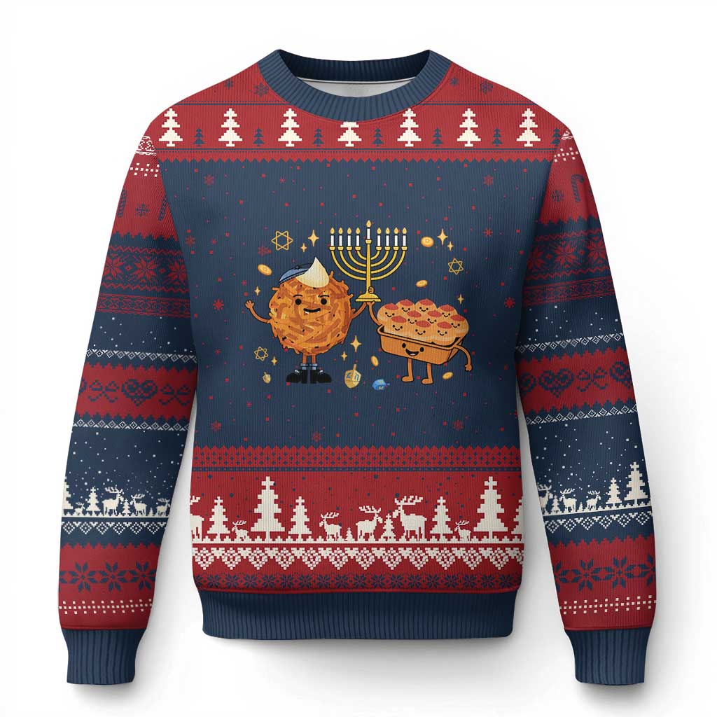 Hanukkah Sufganiyah And Latke Lifting Menorah Ugly Christmas Sweater Funny Holiday Gift - Wonder Print Shop