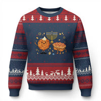 Hanukkah Sufganiyah And Latke Lifting Menorah Ugly Christmas Sweater Funny Holiday Gift - Wonder Print Shop