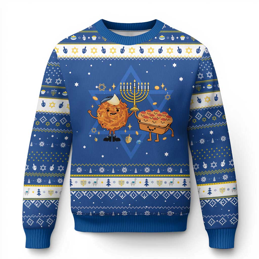 Chanukkah Sufganiyah And Latke Lifting Menorah Hanukkah Ugly Sweater Funny Holiday Gift - Wonder Print Shop