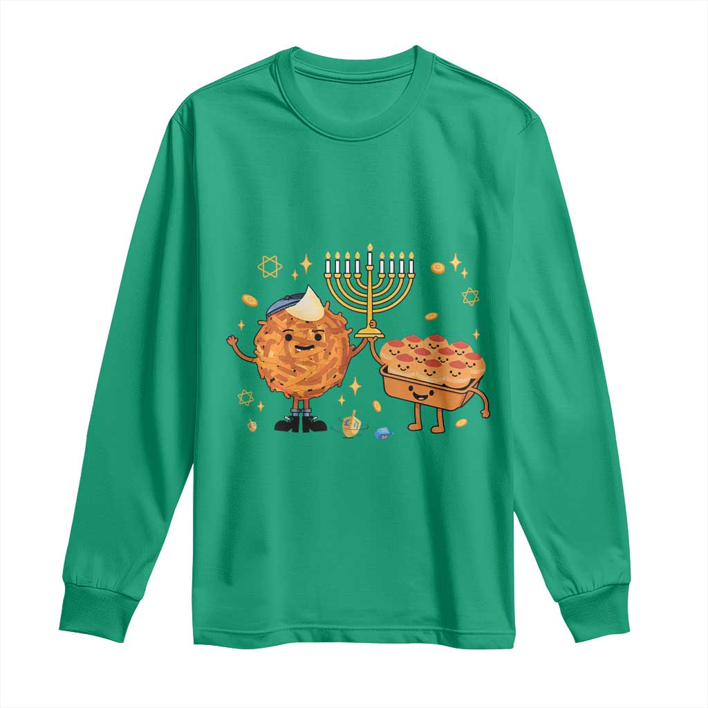 Hanukkah Sufganiyah And Latke Lifting Menorah Long Sleeve Shirt Funny Holiday Gift - Wonder Print Shop