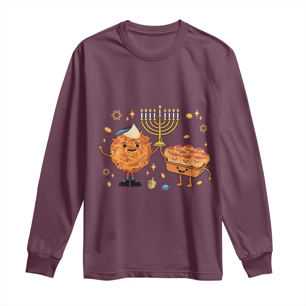 Hanukkah Sufganiyah And Latke Lifting Menorah Long Sleeve Shirt Funny Holiday Gift - Wonder Print Shop