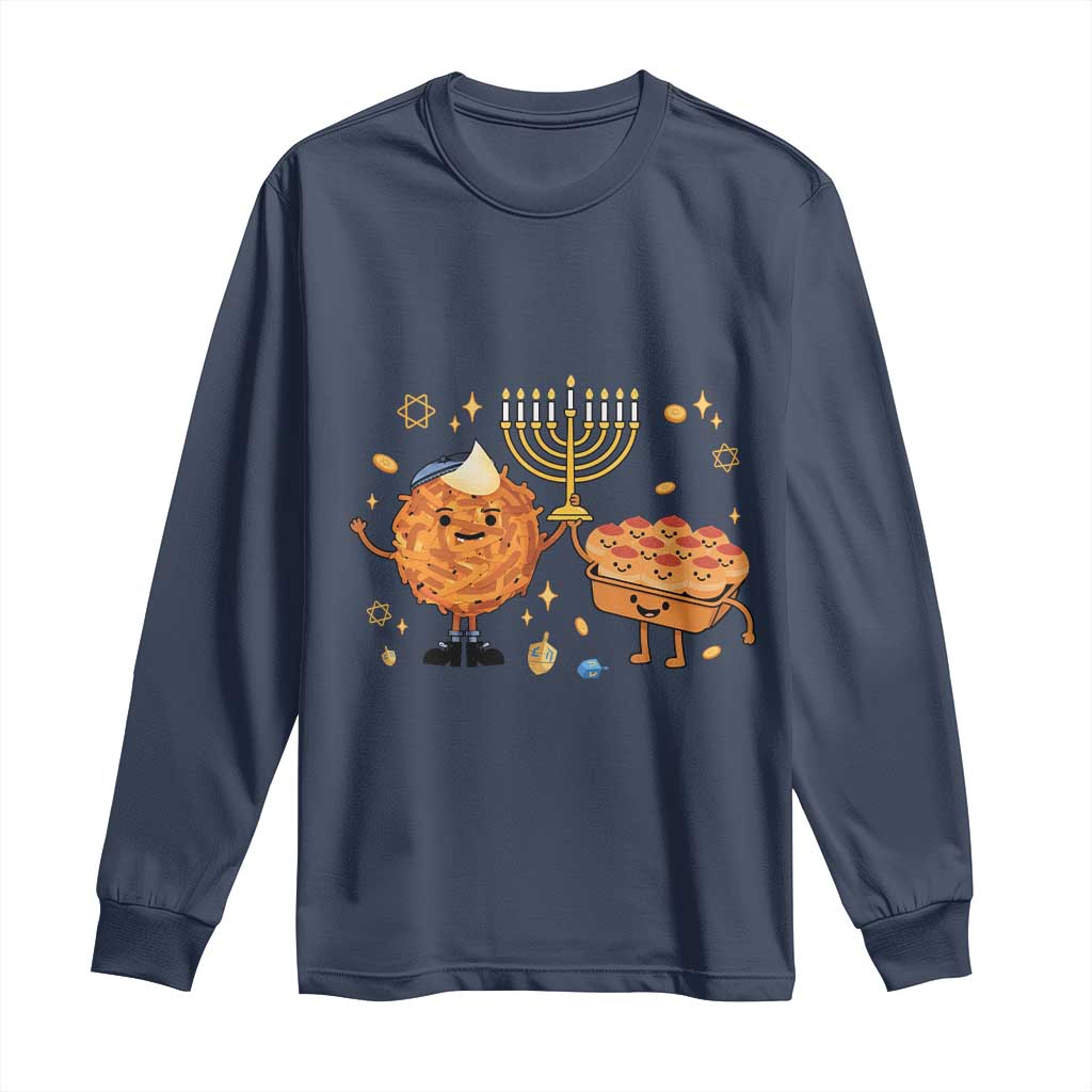 Hanukkah Sufganiyah And Latke Lifting Menorah Long Sleeve Shirt Funny Holiday Gift - Wonder Print Shop