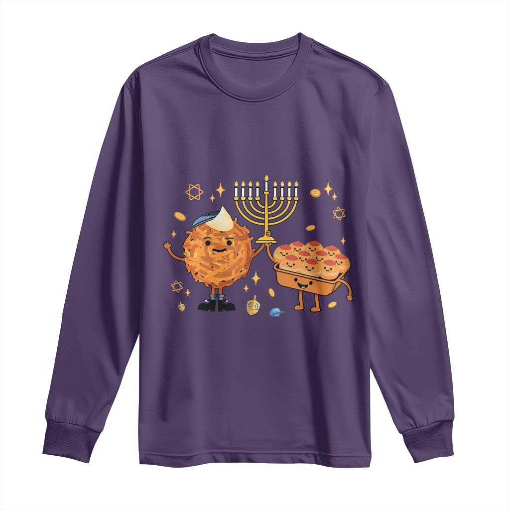 Hanukkah Sufganiyah And Latke Lifting Menorah Long Sleeve Shirt Funny Holiday Gift - Wonder Print Shop