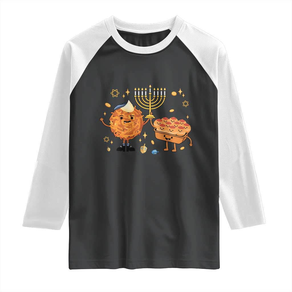 Hanukkah Sufganiyah And Latke Lifting Menorah Raglan Shirt Funny Holiday Gift - Wonder Print Shop