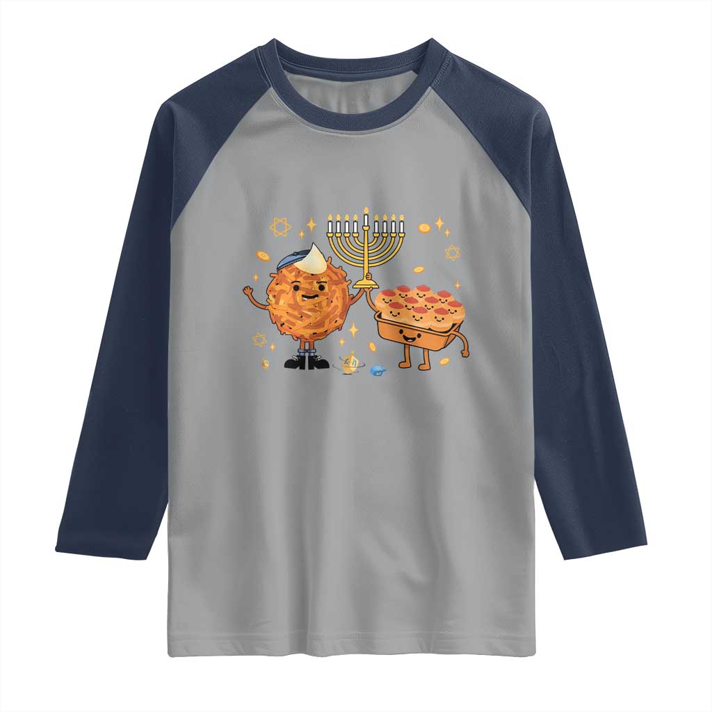Hanukkah Sufganiyah And Latke Lifting Menorah Raglan Shirt Funny Holiday Gift - Wonder Print Shop
