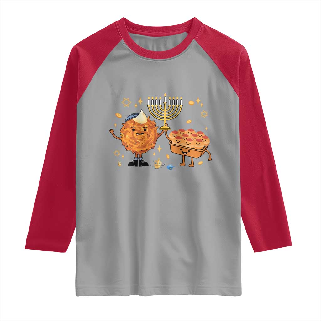 Hanukkah Sufganiyah And Latke Lifting Menorah Raglan Shirt Funny Holiday Gift - Wonder Print Shop