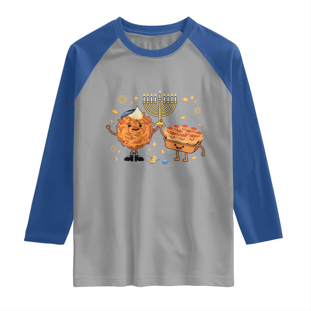 Hanukkah Sufganiyah And Latke Lifting Menorah Raglan Shirt Funny Holiday Gift - Wonder Print Shop