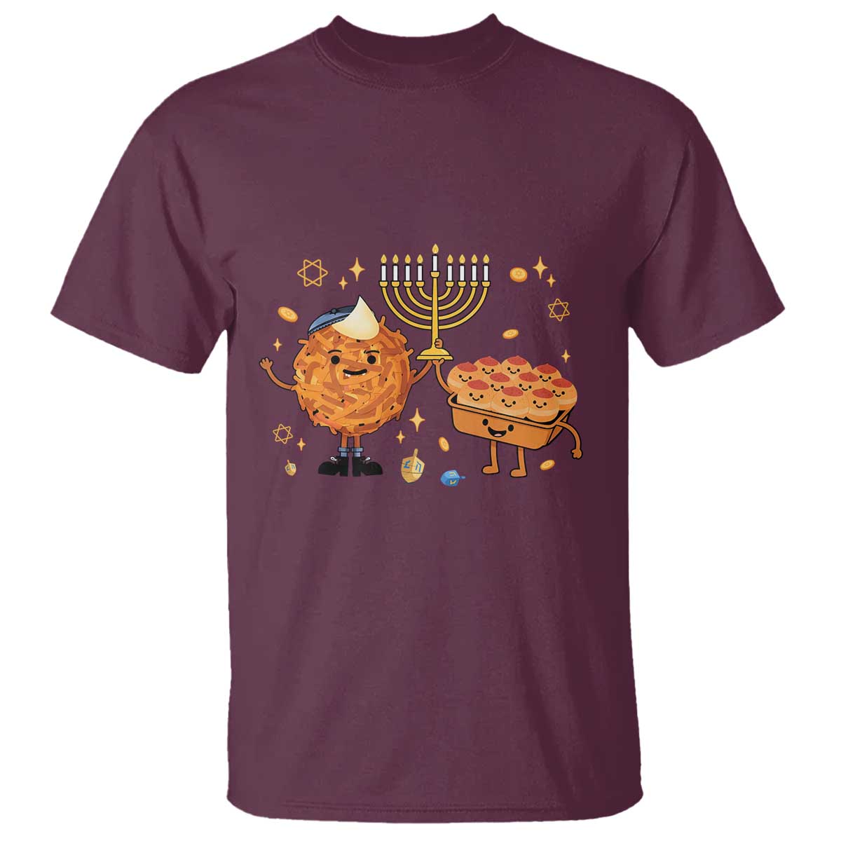 Hanukkah Sufganiyah And Latke Lifting Menorah T Shirt Funny Holiday Gift - Wonder Print Shop