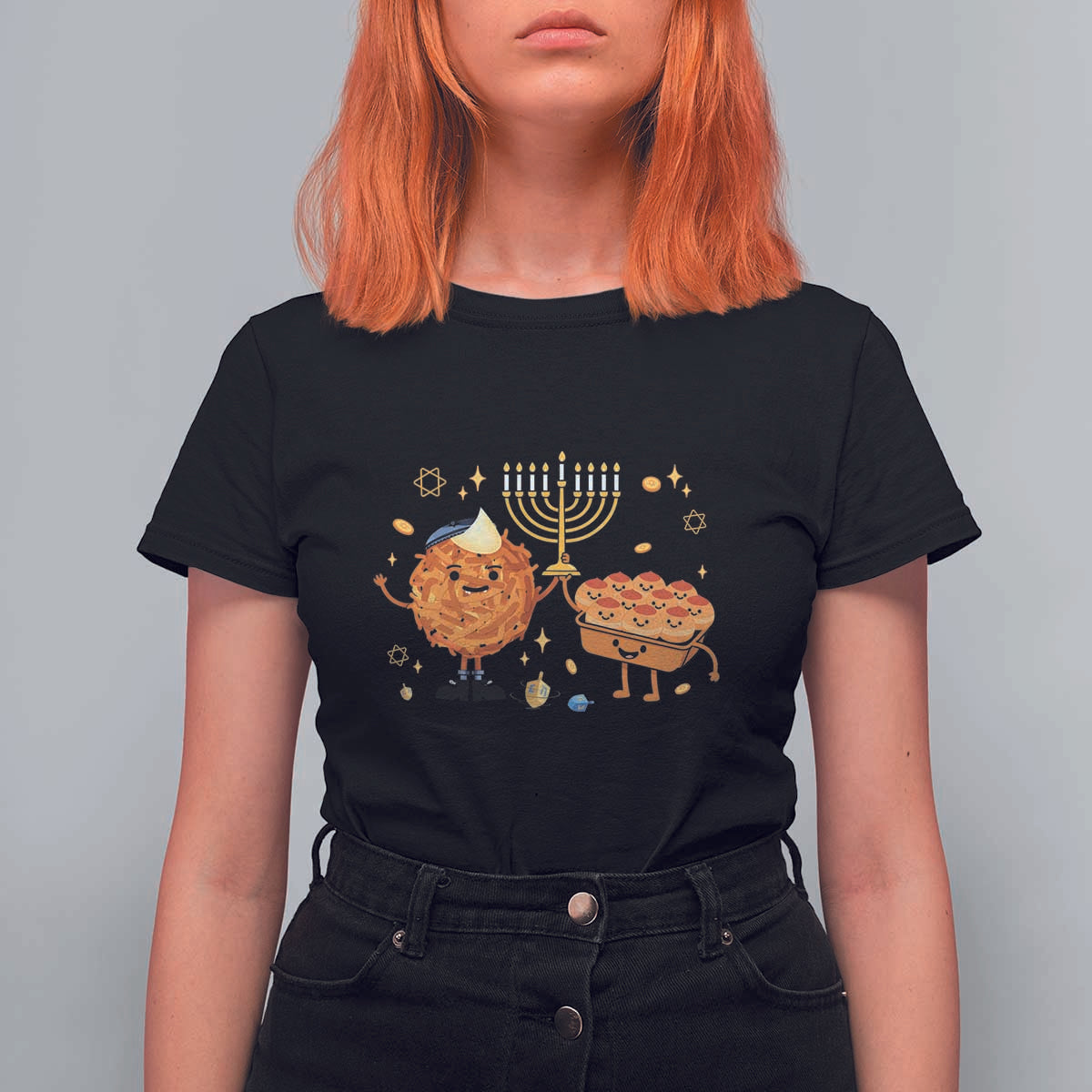 Hanukkah Sufganiyah And Latke Lifting Menorah T Shirt For Women Funny Holiday Gift - Wonder Print Shop