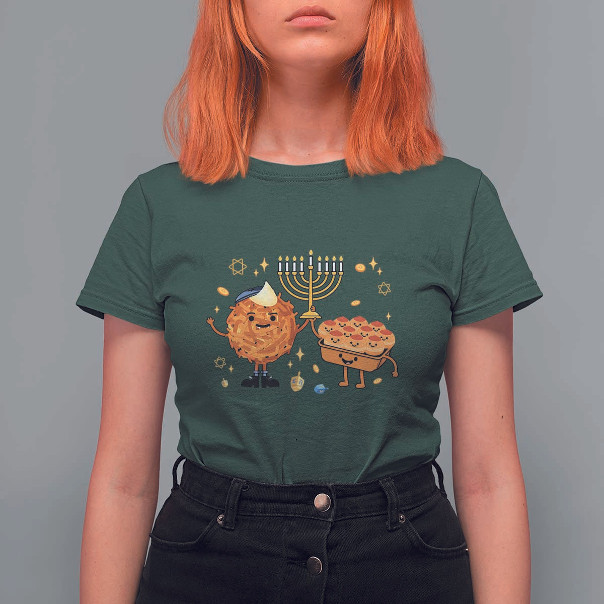 Hanukkah Sufganiyah And Latke Lifting Menorah T Shirt For Women Funny Holiday Gift - Wonder Print Shop