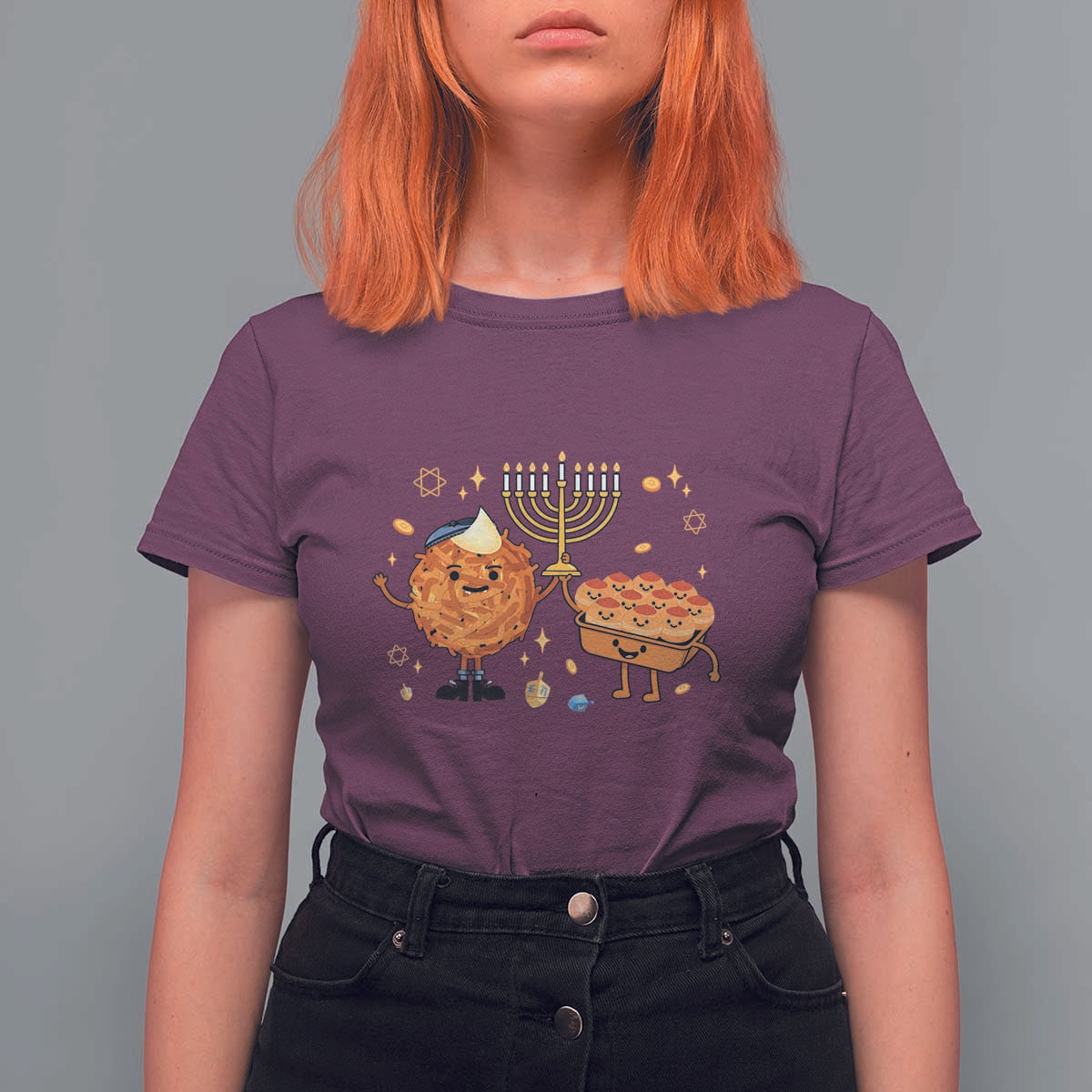 Hanukkah Sufganiyah And Latke Lifting Menorah T Shirt For Women Funny Holiday Gift - Wonder Print Shop