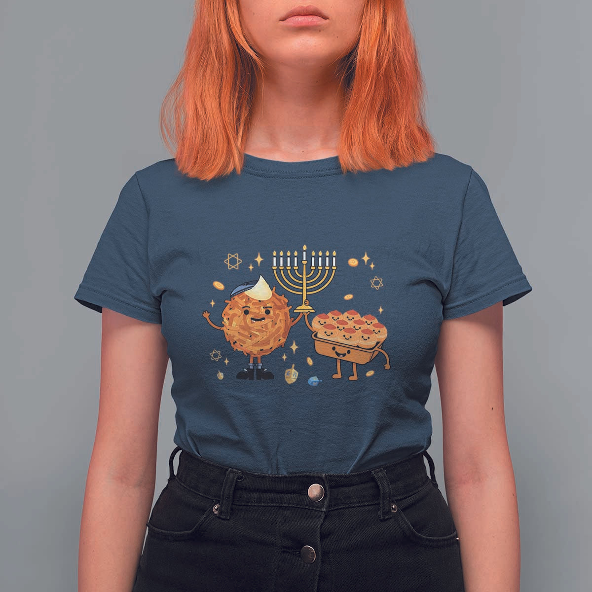 Hanukkah Sufganiyah And Latke Lifting Menorah T Shirt For Women Funny Holiday Gift - Wonder Print Shop