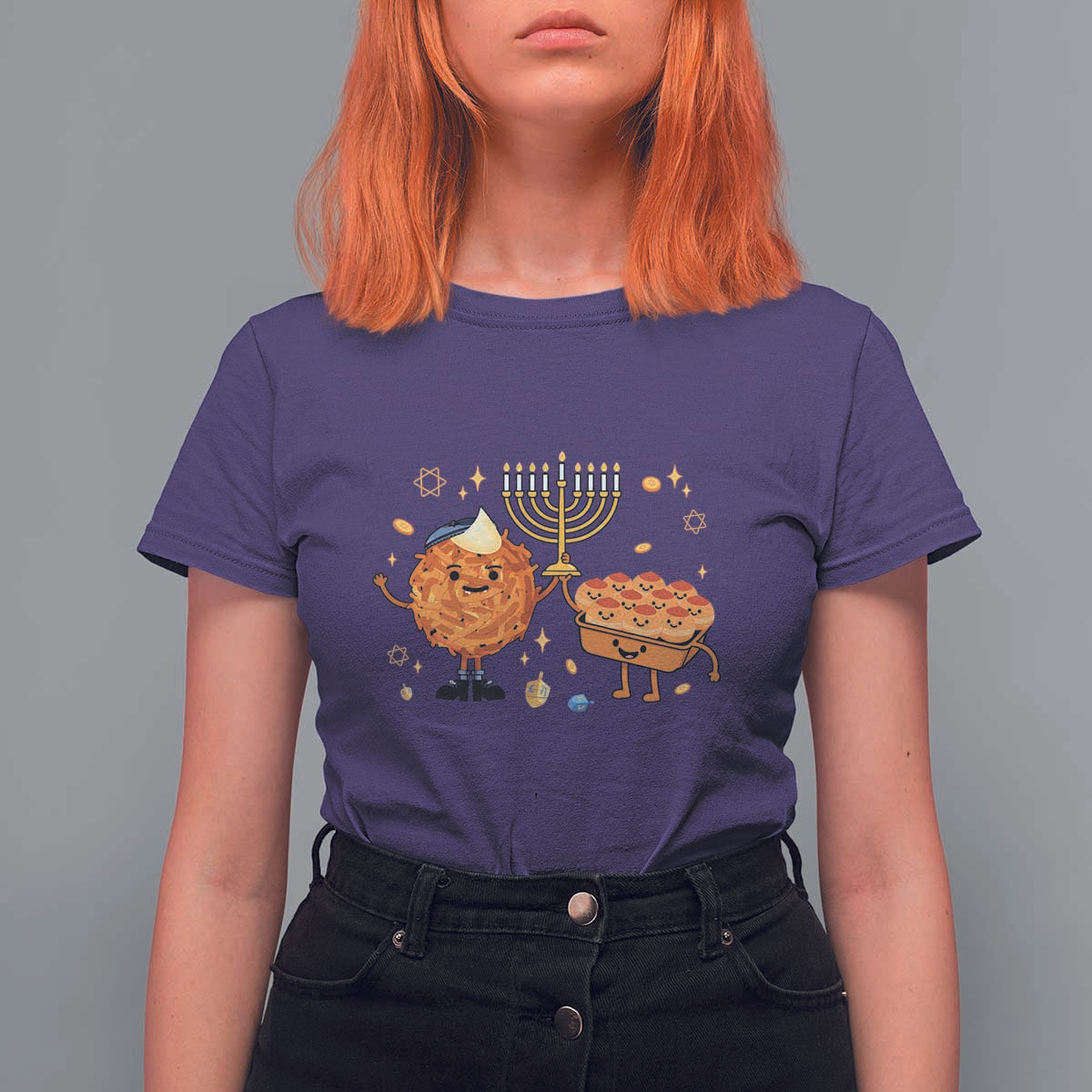 Hanukkah Sufganiyah And Latke Lifting Menorah T Shirt For Women Funny Holiday Gift - Wonder Print Shop