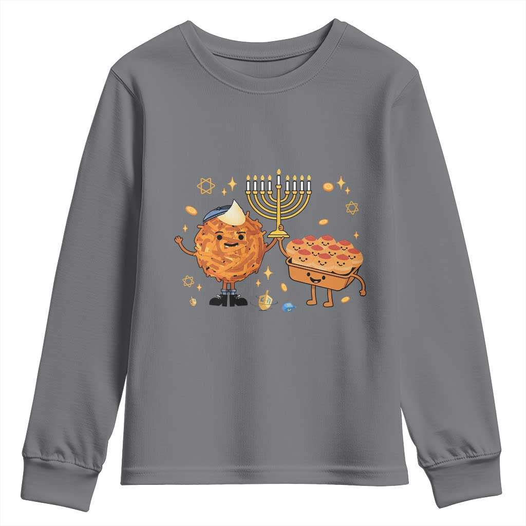Hanukkah Sufganiyah And Latke Lifting Menorah Youth Sweatshirt Funny Holiday Gift - Wonder Print Shop
