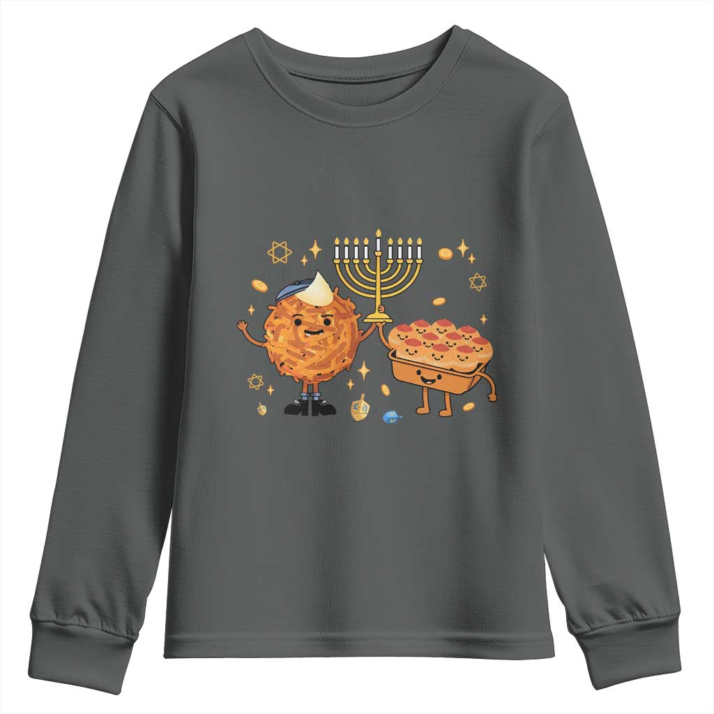 Hanukkah Sufganiyah And Latke Lifting Menorah Youth Sweatshirt Funny Holiday Gift - Wonder Print Shop
