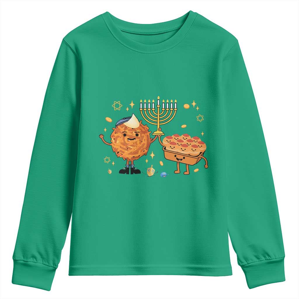 Hanukkah Sufganiyah And Latke Lifting Menorah Youth Sweatshirt Funny Holiday Gift - Wonder Print Shop