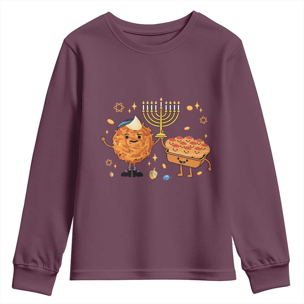 Hanukkah Sufganiyah And Latke Lifting Menorah Youth Sweatshirt Funny Holiday Gift - Wonder Print Shop